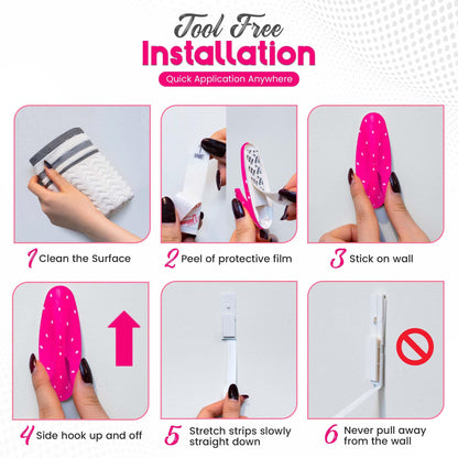 WallCandy Adhesive Wall Hanging Hooks | Pack of 3 Pink Polka Dot Wall Hooks with Heavy Duty Sticky Strips that Hold Up to 3lbs, Easy to Install Hanging Hook for Painted Walls & Kitchen