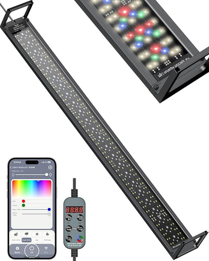 Pawfly Aquarium Light for Plants, 42 W Bluetooth Fish Tank Light, Full Spectrum Aquarium Lights for 48"-54" Fish Tanks, Extendable 24/7 LED Lights with Timer Modes & Adjustable Brightness