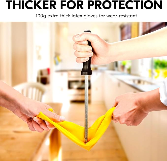 Vgo... 5-Pairs Reusable Household Gloves, Rubber Dishwashing gloves, Extra Thickness, Long Sleeves, Kitchen Cleaning, Working, Painting, Gardening, Pet Care (Size L, Yellow, HH4601)