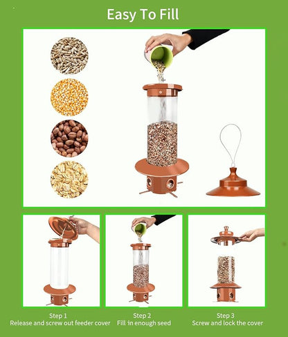 Squirrel Proof Bird Feeders for Outdoor: 4.8LB Large Capacity Hanging Bird Feeder, Weight-Activated Mechanism Wild Bird Feeders, Chew-Proof Metal Birdfeeder for Finch Cardinal Chickadee