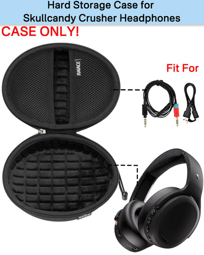 Hard Travel Carrying Case Compatible with Skullcandy Crusher Over-Ear Headphones. (Case Only, Not Include The Device)-Black(Black Lining)