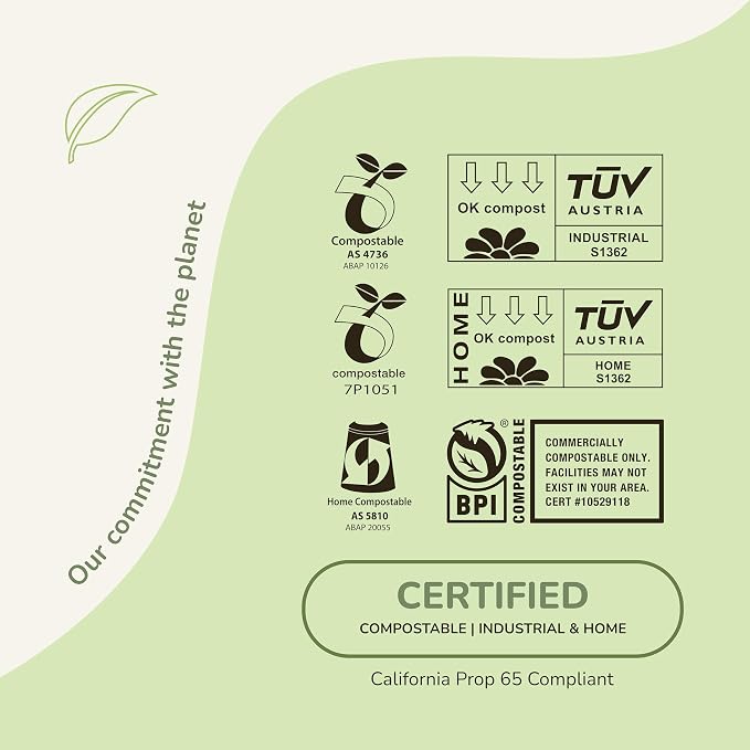 Certified Home Compostable Dog Poop Bags 90 Count | BPI & California Prop 65 Compliant | Extra Thick 20 Micron | Leak-Resistant Unscented
