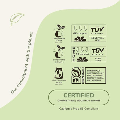 Certified Home Compostable Dog Poop Bags 90 Count | BPI & California Prop 65 Compliant | Extra Thick 20 Micron | Leak-Resistant Unscented