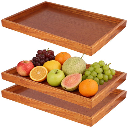 HOIGON 3 Piece Wooden Serving Trays, 16 x 11 Inch Rectangular Wooden Platter Decorative Serving Tray for Food, Snacks, Breakfast, and Kitchen Use, Home Dining