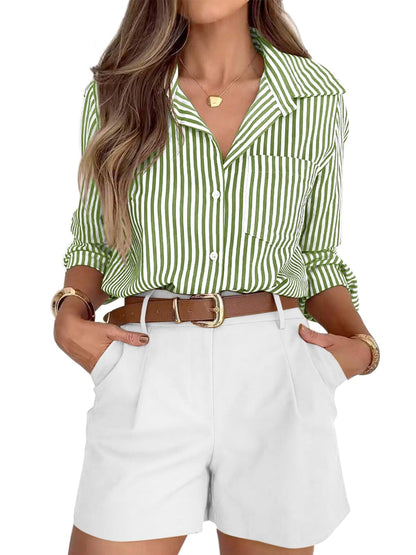 siliteelon Striped Button Down Shirts for Women Dress Shirts Long Sleeve Casual Collared Office Work Shirt with Pocket