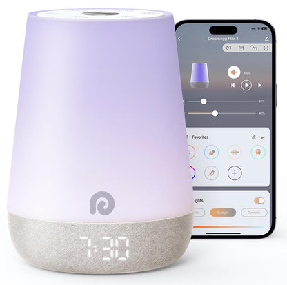 Dreamegg Sound Machine Baby - White Noise Sound Machine Baby With Night Light, Ok to Wake Alarm Clock, 34 Soothing Sounds, Sleep Trainer, Routine Builder, App Control for Kids Nursery Sleeping Bedroom
