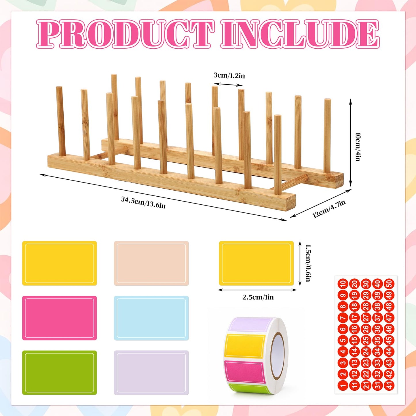 Lewtemi 4 Pack Multi Device Organizer Charging Station Bamboo 8-Slot Tablet Storage Rack with Number Labels 1-50 & Color Sticky Notes for School Office Home Classroom Tablet Holder