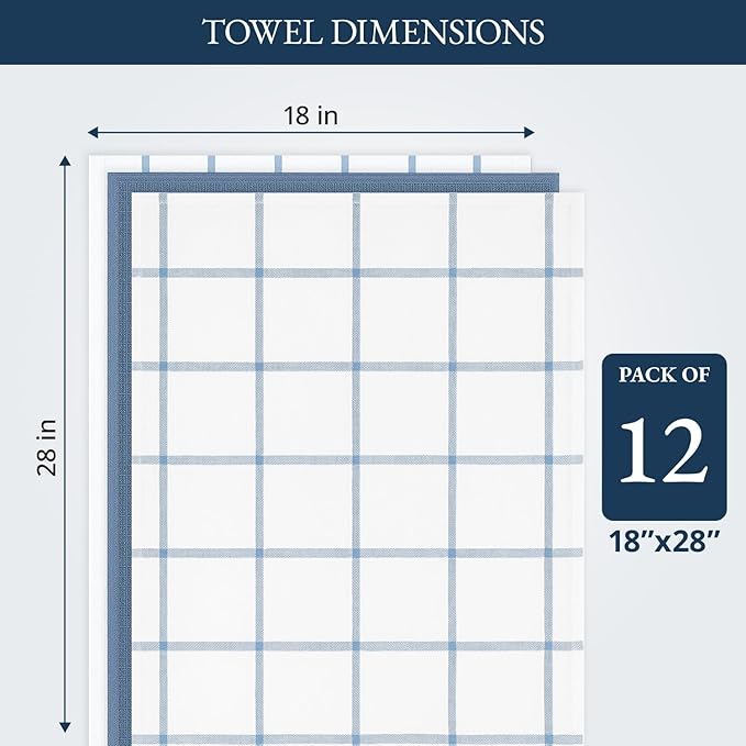 LANE LINEN Dish Towels Set of 12-18” x 28” Soft, Absorbent Cotton Kitchen Towels