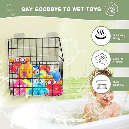 2 Pack Bath Toy Storage Organizer Basket, Large Metal Bathtub Toy Holder