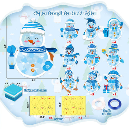 Renbuzhu 42PCS Winter Crafts Bulk: Snowman Paper Suncatchers DIY Kit for Christmas Holiday Activities Decorations, Window Stained Glass Effect Art Ornaments