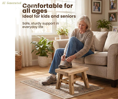 The solid wood footstool uses a mortise and tenon structure, making it a living room shoe bench. It is simple, convenient, and comfortable, and also suitable for camping. It is sturdy and durable