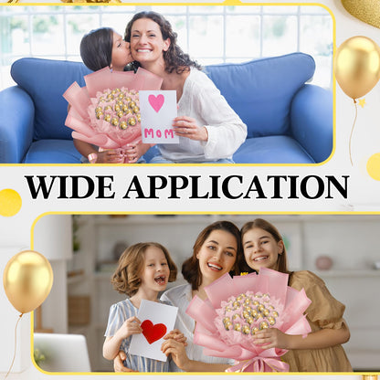Funnymoom 71 Pcs DIY Chocolate Flower Bouquet Kit Graduation 2026 Candy Rose Clear Acrylic Lollipop Ball Holder Mother's Day Flower Wrapping Paper Ribbon Accessories Birthday Gift(Pink)