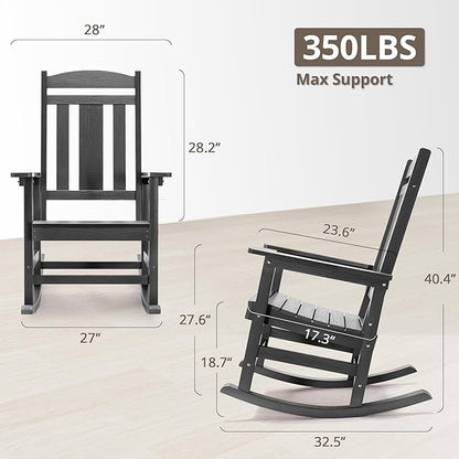 LUE BONA Outdoor Rocking Chairs Set of 4, Weather Resistant HDPS Poly Rocker Chairs, 350lb Heavy Duty, Oversized Porch Rocker for Adult, High Back Smooth Rocking Chairs for Outdoor & Indoor, Gray