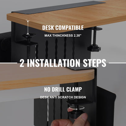 osseph Desk Side Storage Organizer, Under Desk Laptop Holder with Magnetic Pen Holder, No Drill Hanging Desk Caddy for Office & Home, Clamp On Desk Shelf for Tablet, Files, Accessories (Black)