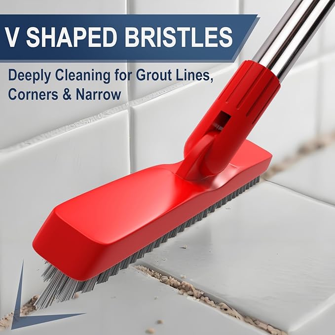 ITTAHO 2 Pack Grout Brush with Long Handle, Swivel Cleaning Grout Line Scrubber