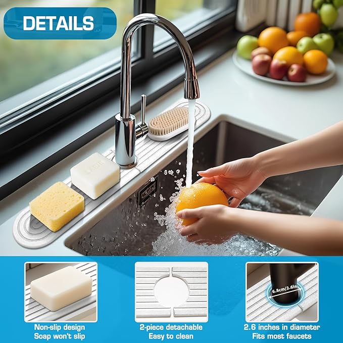 White 23.6" Oval Diatomite Stone Faucet Mat