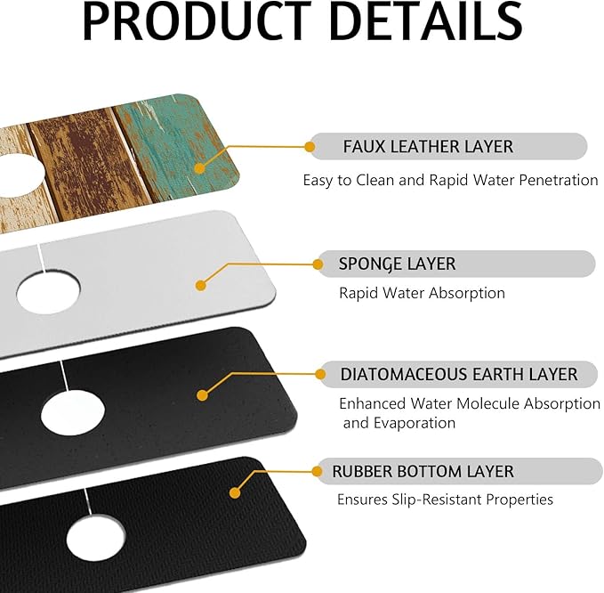 MCALK Wood Pattern Teal Kitchen Sink Faucet Mat Splash Guard, Absorbent