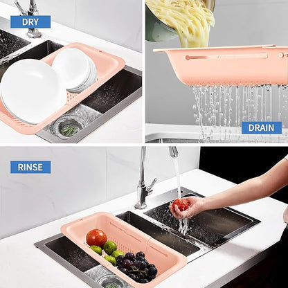 LASSHSWA Collapsible Colander for Kitchen, Over the Sink Strainer Basket for