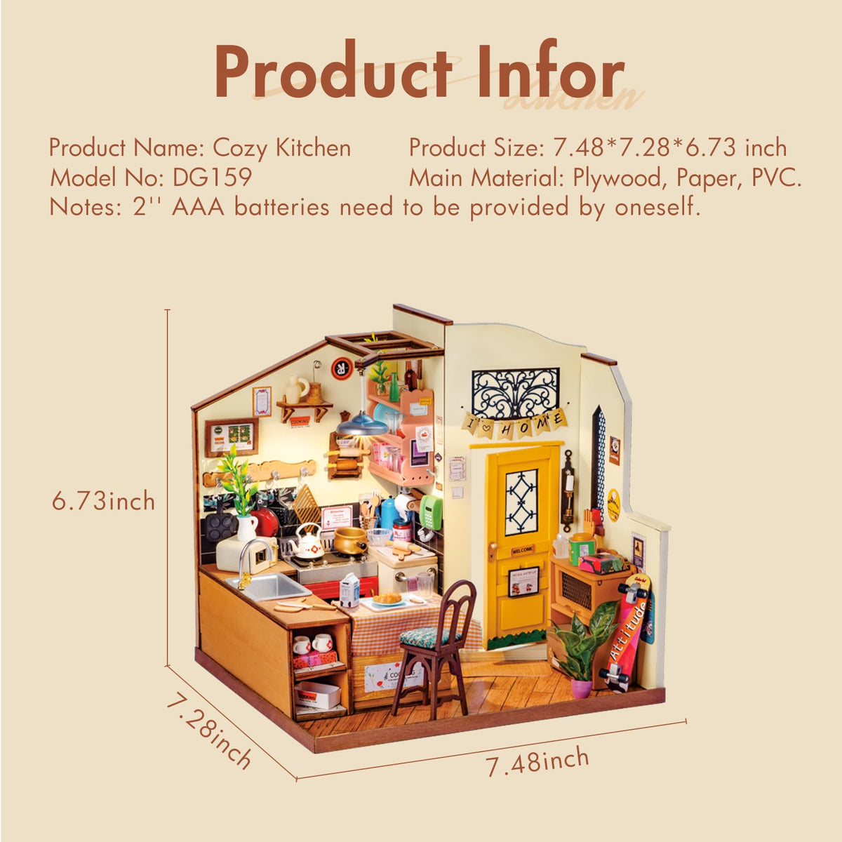 Rolife DIY Miniature Cozy Kitchen House Kit for Adults to Build, Tiny House Making Kit with Furnitures, Halloween/Christmas Decorations/Gifts for Family and Friends (Cozy Kitchen)