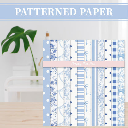 Whaline 24 Sheets Bow Floral Pattern Paper Blue Flower Stripe Dot Scrapbook Spring Specialty Paper Double Sided for DIY Crafts Card Making Photo Album Decor, 6 x 6 Inch