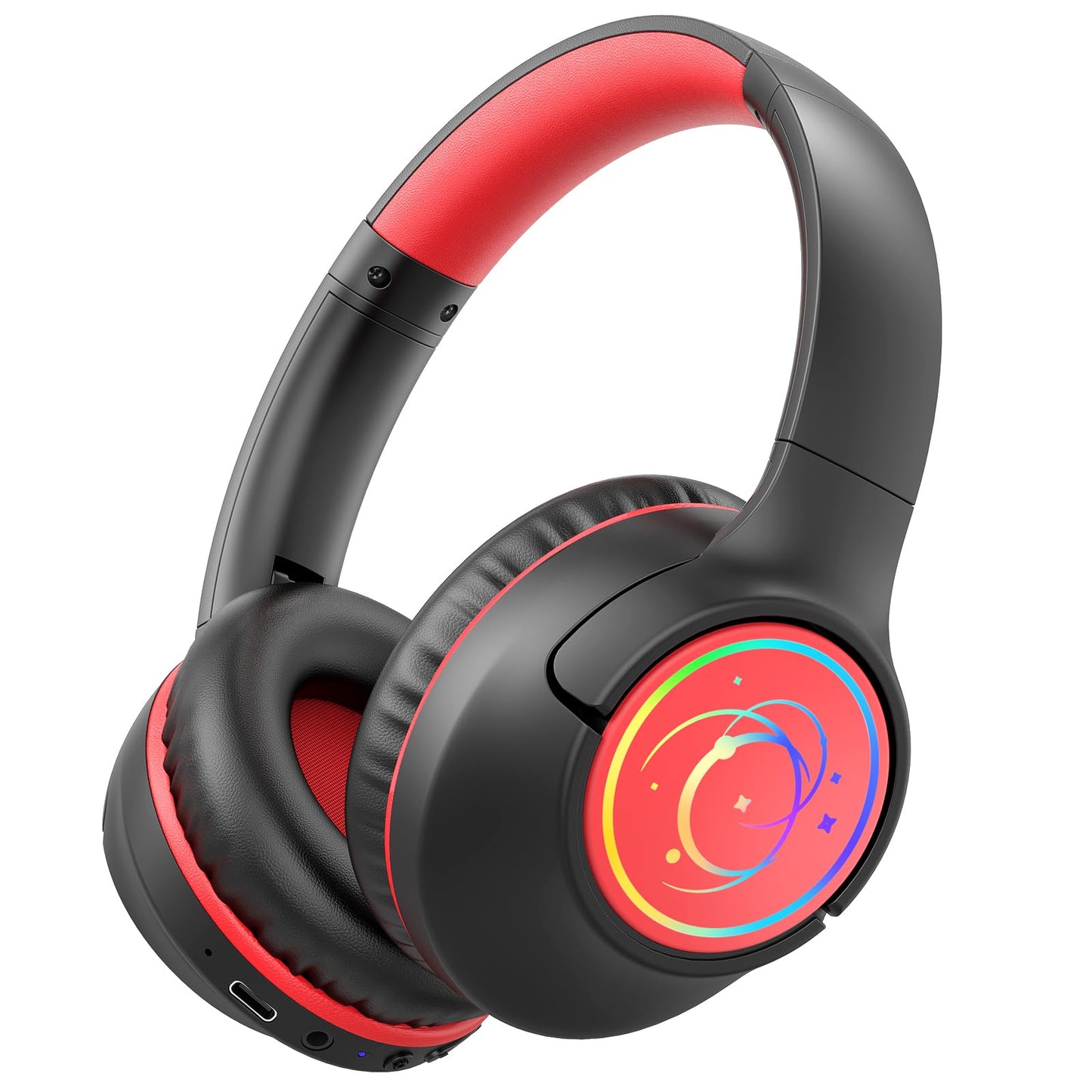 Kids Bluetooth Headphones, 85H Playtime Wireless Headphones for Kids, Colorful LED Lights, 85/94dB Safe Volume Limit, Bluetooth 5.4 Built-in Mic Toddler Headset for Tablet/Airplane/Travel (Black）