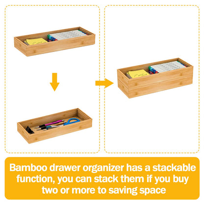 Utensil Organizer Silverware Drawer Organizer-Stackable Bamboo Flatware Caddy Cutlery Holder, Wooden Storage Boxes Tray for Bedroom,Office, Bathroom, Vanity & Garage Tool Organization(15"6"2.5")
