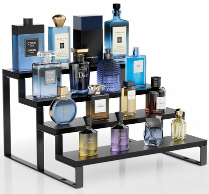 Wood Cologne Organizer for Men,12 Inch 4 Tier Cologne Stand Waterproof Perfume Organizer for Dresser with Anti-Slip Washers,Wooden Display Risers Stand for Party,Makeup,Figures,Cupcake,Perfume,Dessert