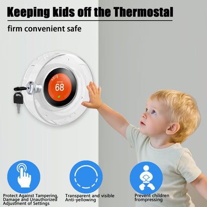 Round Thermostat Lock Case with Key, Upgraded,Thermostat Cover Universal, Thermostat Lock Case Clear, Wall Thermostat Guard, Fits Round Nest Thermostat(3.5x3.5x1.9 in) or Smaller
