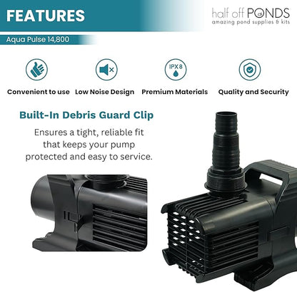 HALF OFF PONDS Submersible Water Pump, 14,800 GPH Pond Pump with 100FT Power Cord and 35.5FT Max Head, 1,100W Ultra Quiet Energy Efficient Pump for Koi Pond, Fountain, Waterfall, Water Garden, Skimmer