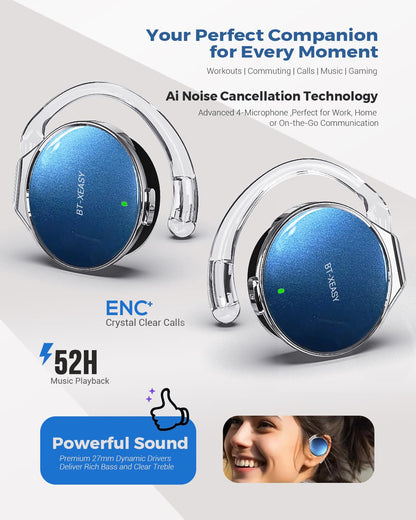 Micool Open Ear Headphones Bluetooth 5.4, Sport On Ear Headphones Wireless, Water-Drop Shaped Noise Cancelling Clip On Headset Bluetooth with Long Battery Life, Comfort Fit 4 Microphones Earphones