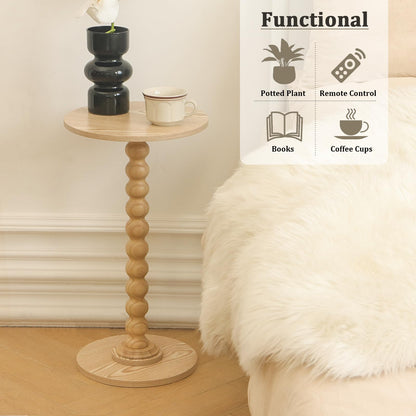 Fultyle Round Side Table, Small Drink Table for Small Spaces, Modern Accent End Table with Solid Wood Leg for Living Room, Bedroom, Corners, and Office (Natural)