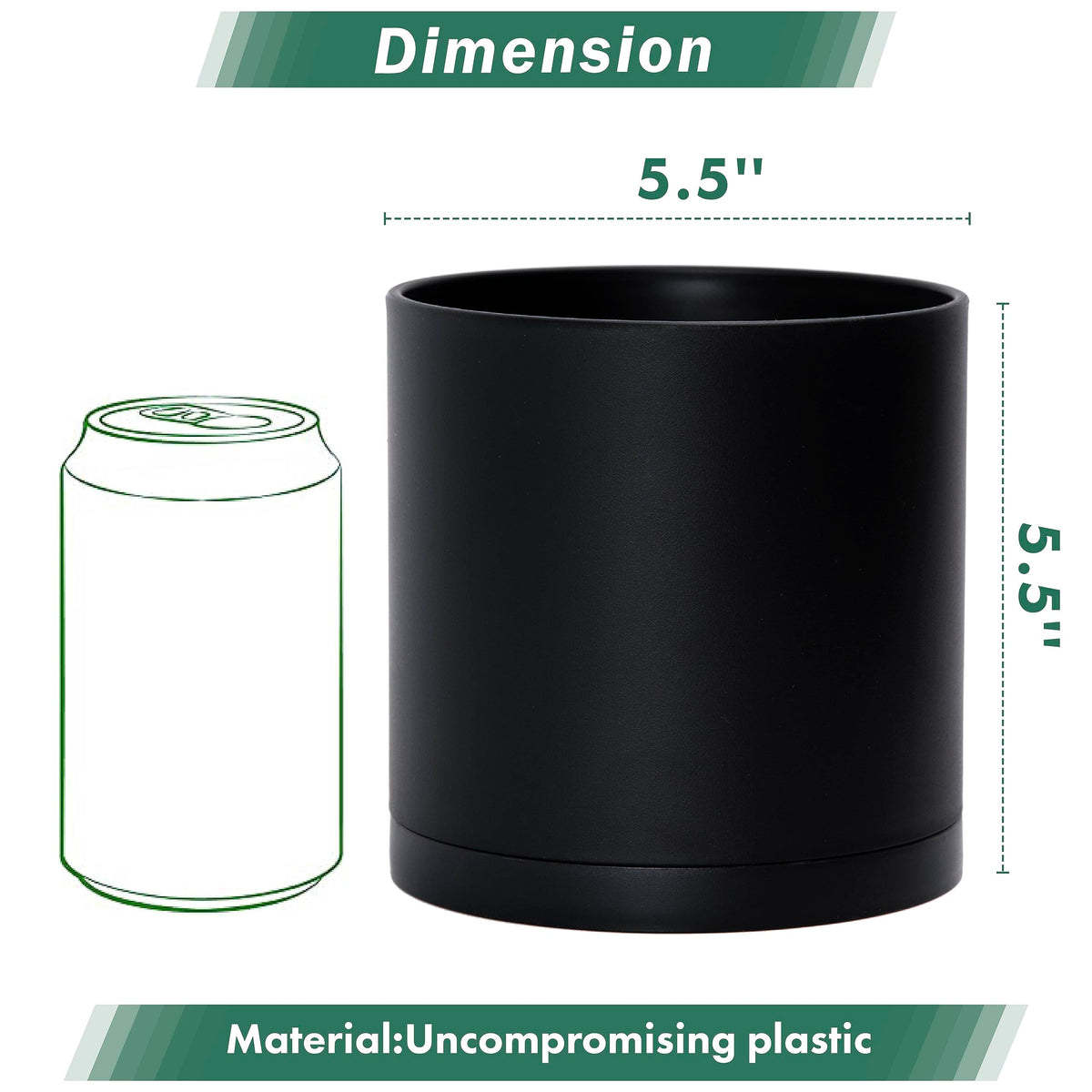 D'vine Dev 4 Pack 5.5 Inch Modern Plastic Plant Pots, Small Garden Planters for Plant with Drainage Holes and Saucers, Black Color, 74-Y-H-2
