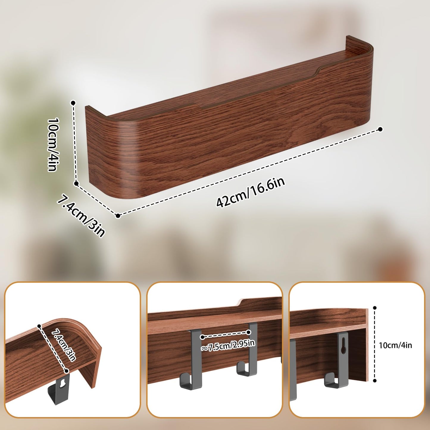 VERASCOT Wall Mounted Coat Rack with Shelf, Wooden Entryway Organizer with Hidden Metal Hooks for Hanging Coats Bags Keys, Modern Floating Shelf for Hallway Bathroom