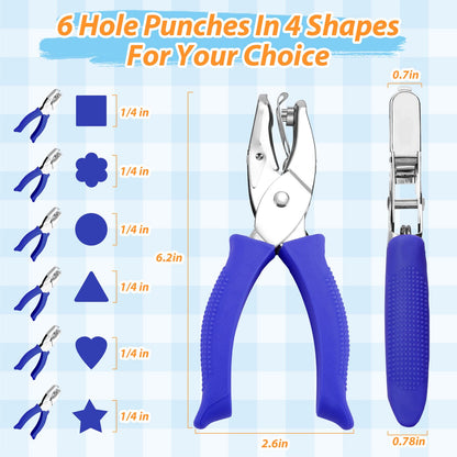 Modacraft 6-Pack Craft Hole Punchers Set - 1/4" Hole Punch Tool for Scrapbooking, Card Making, Binder Tabs | Circle, Heart, Star, Triangle Shapes | Soft-Grip Handles, Lightweight