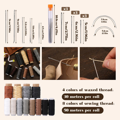 BUTUZE Leather Tooling Kit, Practical Leather Working Tools with Beveler, Groover, Stitching Punch Sewing Thread and Needles - Comes with Roll Bag and Manual