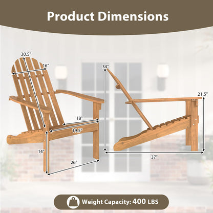Tangkula Outdoor Adirondack Chair, Solid Acacia Wood Fire Pit Chair with Inclined Backrest, Curved Seat & Wide Armrests, Wooden Lawn Chair for Porch, Patio, Garden, Backyard, Deck (2, Natural)