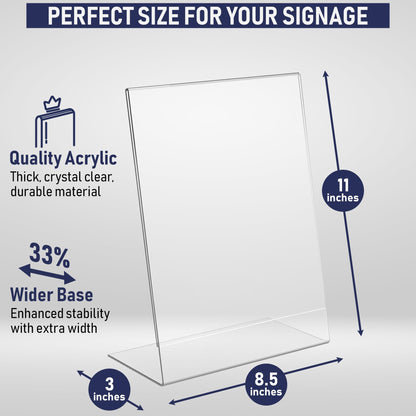 Acrylic Sign Holder 8.5 x 11, Slant Back Display Stand, A-Frame Flyer Display for Office, Menu Holder, and Table Signs. Acrylic Stands for Paper and Sign Frame, Perfect for Tabletop Use (6 Pack)