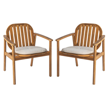 Christopher Knight Home Meja Acacia Wood Outdoor Dining Chair Set of 2 with Cushion, Wooden Patio Dining Armchair Set, Outdoor Kitchen Side Chair, Patio Furniture Set, Teak+Beige