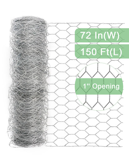 Garden Poultry Chicken Wire Netting - 72 '' × 150 ' Garden Fence Animal Barrier, Chicken Wire for Crafts, 1 inch Mesh Poultry Netting Fence, Pet/Rabbit/Chicken Wire Fencing
