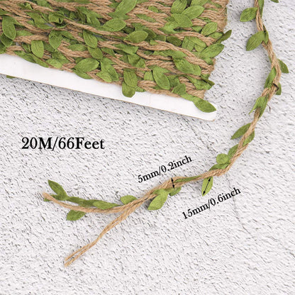 66 Feet Burlap Leaf Ribbon with Artificial Vine Green Leaves, NOGAMOGA Natural Jute Twine for DIY Crafts, Wedding Decoration, Home, Garden Artworks and Craftsneeds