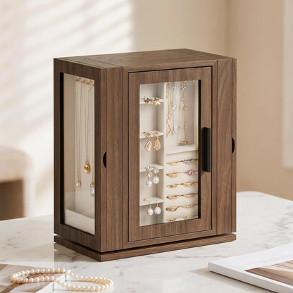 HOOBRO Jewelry Box for Women, Jewelry Organizer Box, 6-Tier Wooden Jewelry Box and 360° Rotating Jewelry Box, Wooden Jewelry Organizer Bundle, BH12JB04-BH30JB04