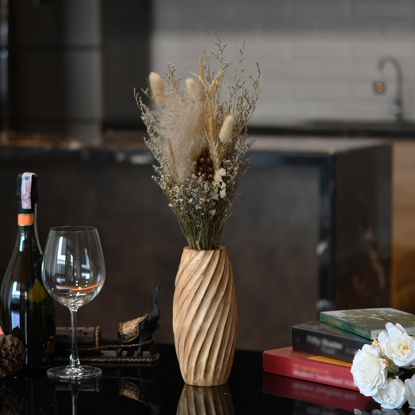 AeraVida 8.2 inch Timeless Handmade Modern Rustic Spiral Light Brown Mango Tree Wood Vase for Home | Natural Wooden Home Decor - Modern Farmhouse | Kitchen Table Counter-top Accent Decor