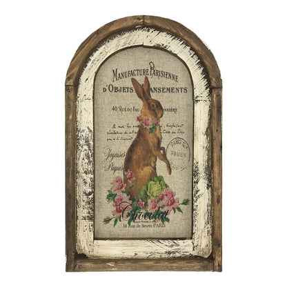 Smaroll Large Rustic Easter Decorations Rabbit Painting with Wooden Arched Frame Farmhouse Decoration Hanging Plaque Bunny Photo Sign Pediments,11 x 16.6 inch