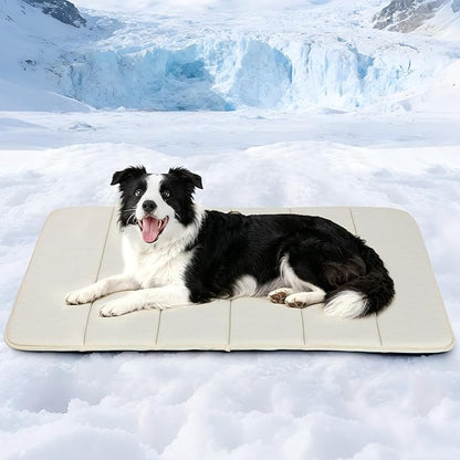 Cooling Dog Mat Q-Max>0.5 - Rapid Cooling Tech, Thin Breathable Crate Pad, Portable Washable Summer Mat, Chill Soothing Fabric - 35"x23" Large Dog, Dark Beige