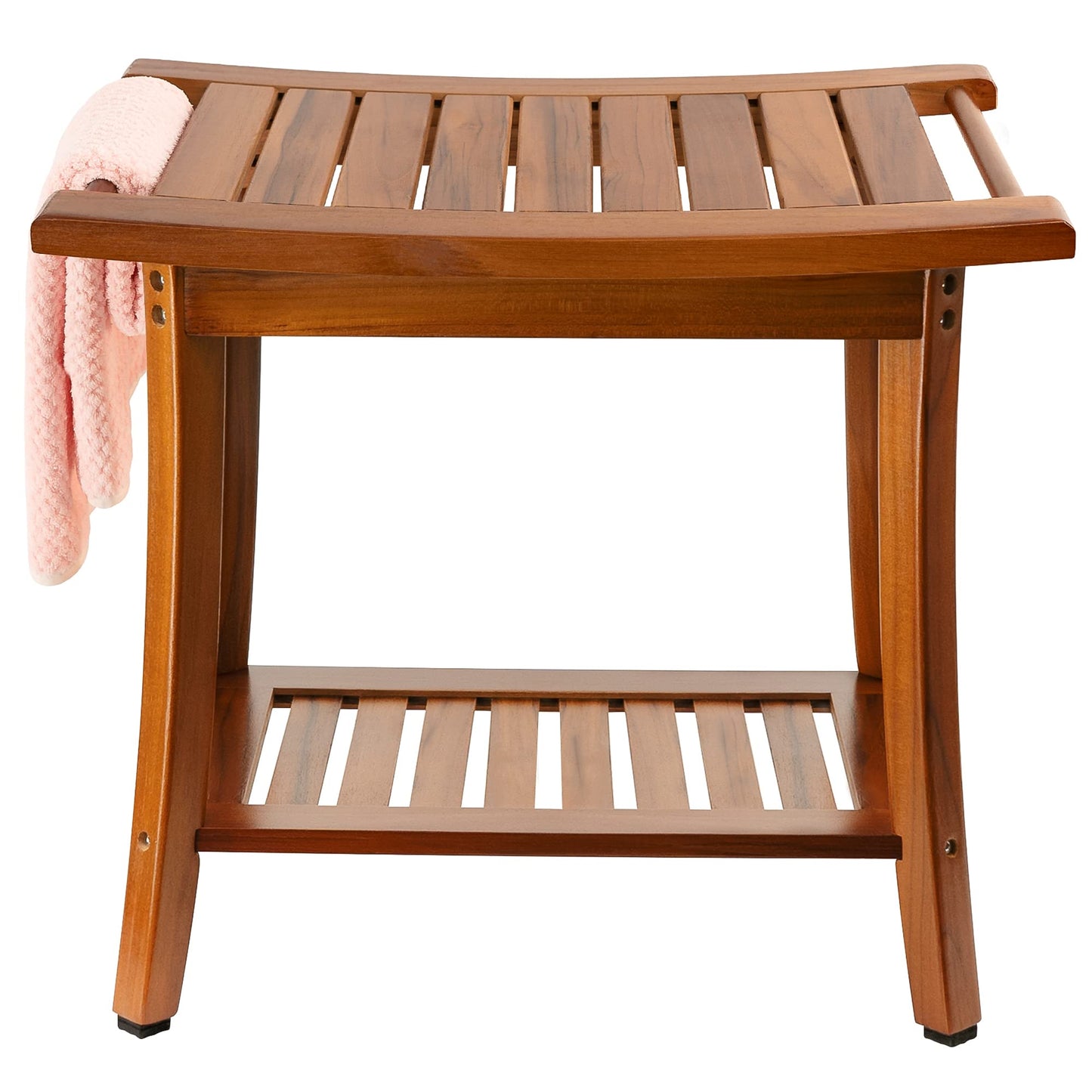 Utoplike Teak Shower Bench Seat with Handles and Wood Shower Foot Stool for Shaving Legs Portable Wooden Spa Bathing Stool