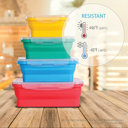 Deke Home - Collapsible Silicone Food Storage Containers with Lids, Set of 4, BPA-Free, Airtight, Space-Saving Meal Prep & Lunch Box, Microwavable, Freezer & Dishwasher Safe, Camping & Travel