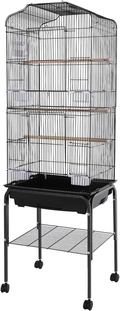 Large Bird Cage with Stand 54 Inch Standing Bird Cage with Removable Tray, Rolling Bird Cage Stand with Wheels for Parakeets, Parrot, Cockatiel, Pigeon, Finch Cage for Birds(Black)