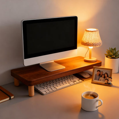 Saihony 3CM Thick Wooden Monitor Riser Stand - 8CM Beech Wood Legs, Sturdy Ergonomic Desktop Organizer for Office & Home, Reduces Neck & Back Strain