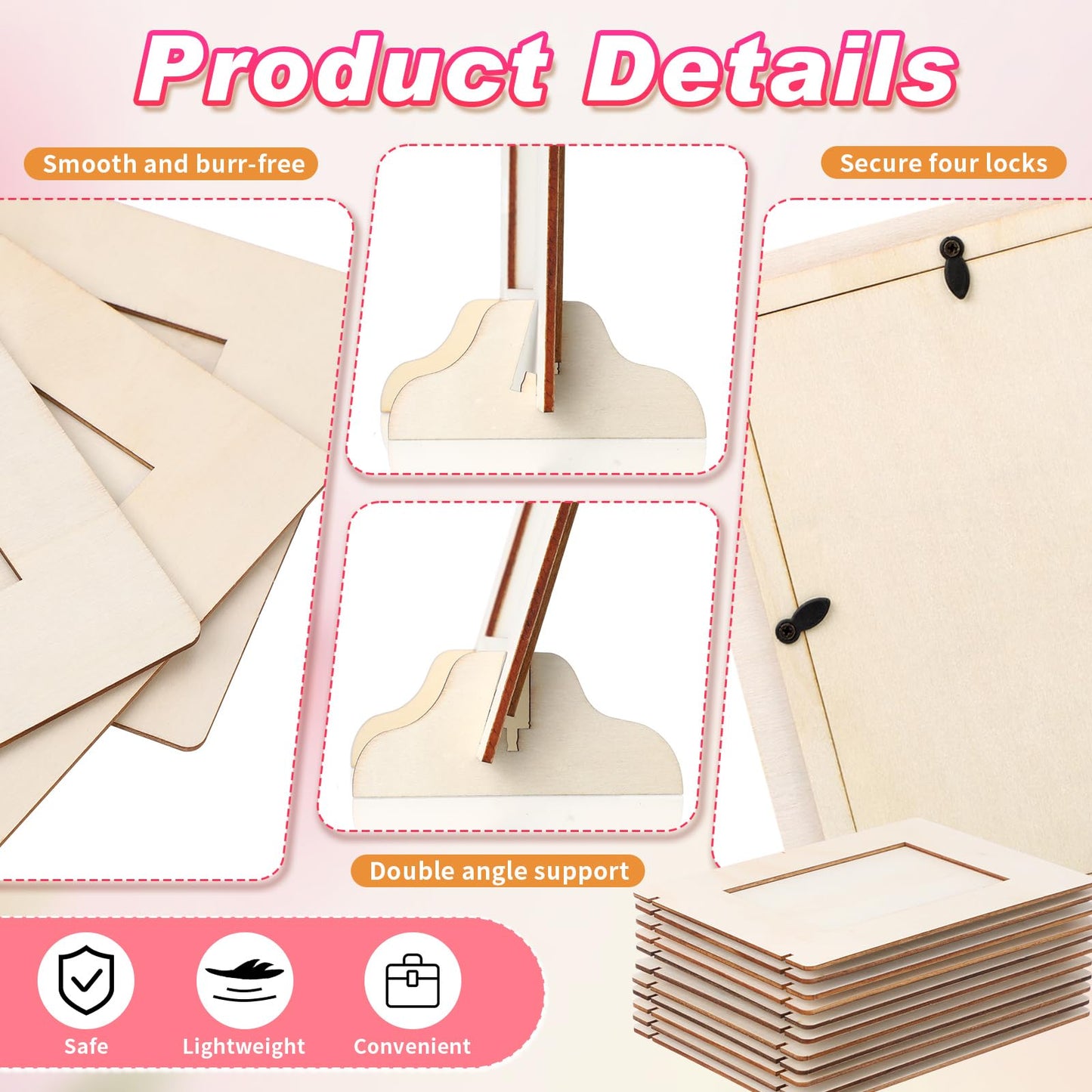 Geelin 50 Pack DIY Wooden Picture Frames for Crafts for 4 x 6 Inch Photos Unfinished Solid Wood Photo Picture Frames for Crafting DIY Painting Birthday Wedding Birthday (Rectangle)