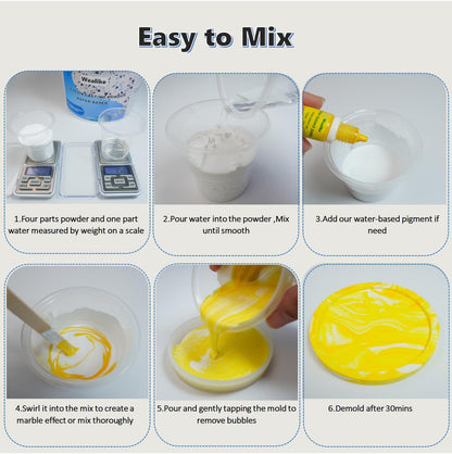 Wealike Eco Resin Casting Powder 6.6lbs/3000G,Water-Based Ceramic Resin Plaster with 6PCS Pigments,20-30 Minutes Demold.Easy Mix for Home Decor &DIY Art